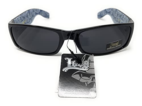 Locs Mens Hardcore Gafas De Sol Fashion Wrap Around Sunglasses with Bandana Print Inside - Free Microfiber Bag - Several Colors Available! (Black - Blue Inside)3