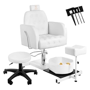 Reclining Pedicure Chair Station for Stool, 360° Rotation Hydraulic Adjustable Pedicure Chair No Plumbing Unit Station with Foot Basin White