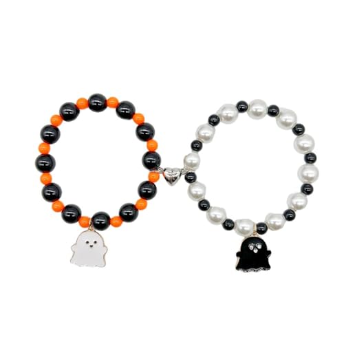 Image of 2Pcs Love Heart Couple Matching Bracelet Set Adjustable Braide Rope Halloween Mummy Ghost Pumpkin Hat Wizard Bracelet for Women Men Lover Friend Friendship Jewelry