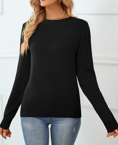 Image of QUALFORT Women's 100% Cotton Sweater, Basic Lightweight Long Sleeve Pullover