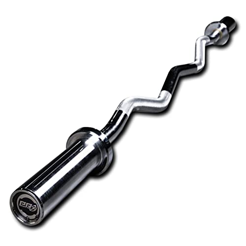 PRx Performance Olympic EZ Curl Bar 47\" Super Curl Knurled Barbell For Strength Training Bicep Curls Tricep Extensions 2\" Sleeves Weight Lifting Home Fitness