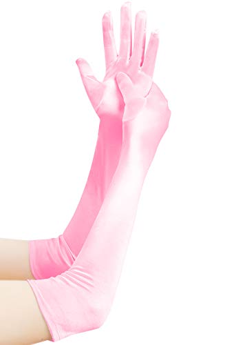 EORUBE 1920s Handschuhe für Damen Ellenbogen Lange Satin Handschuhe Party Kostüm (Pink)