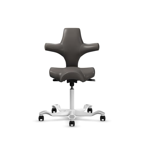 Image of HAG Capisco Standard Chair-White Frame-Upholstered Gray Ash Vinyl