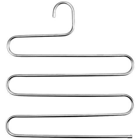 Clothes Airer Multi-function Household S-type Multi-layer Pants Rack Clip Hanging Pants Hanger Storage Artifact Pants Hanging Shelf Pants Clip Wardrobe FANJIANI Cover