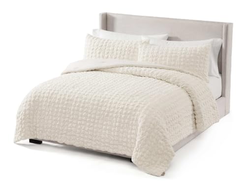 UGG King Comforter Set 3 Piece Ruched Bedding Set Lightweight Comforter Bedspread Soft Microfiber All Season King Bedding Set with 2 Shams Cream (Dafni)