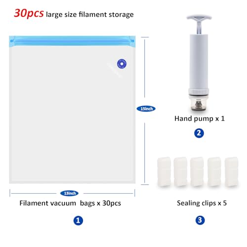 Image of Filament Storage Bags, 30pcs Plus Size 3D Printer Filament Storage Bag, Perfect for 3D Filament Vacuum Bags (15x13 inch)