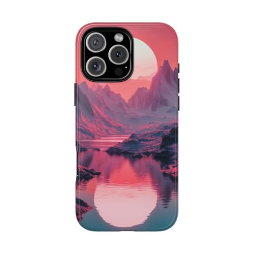 Coque rigide iPhone 16 Pro Max anti-rayure motif rivière montagne rose