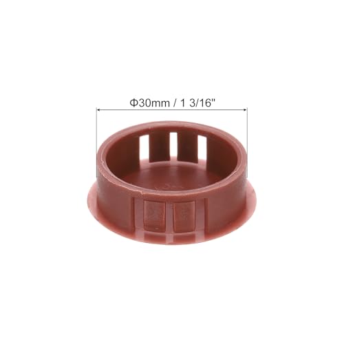 Image of MECCANIXITY 64PCS 30mm(1 3 /16 inch) Red Brown Plastic Hole Plugs, Flush Type Panel Hole Plugs Insert End Caps for Locking Hole Tubes Furniture Cabinet