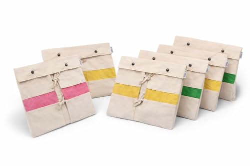 Image of Pure Cotton Fabric Saree Storage Bags | Set of 6, Big Size (17x13 Inches) | Transparent Mesh Window | Button Closure | Off-White Saree Covers | Blouse & Petticoat Organizer for Women