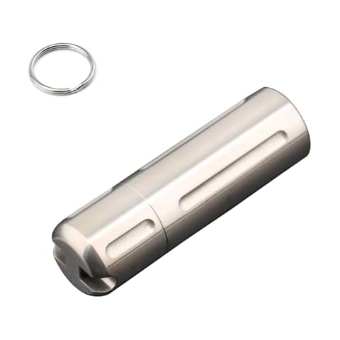 Pill Holder Keychain,Titanium Waterproof Single Pill Box Container,Portable Small Pill Case,Mini Canister Medicine Capsule Bottle Pill Container,for Outdoor Camping Traveling Hiking (Silver) Cover