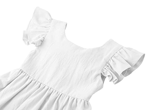 Dutebare Toddler Girls Dress Cotton Linen Ruffle Halter Sleeveless Kids Casual Summer Beach Party Dresses White 110 thumb #2