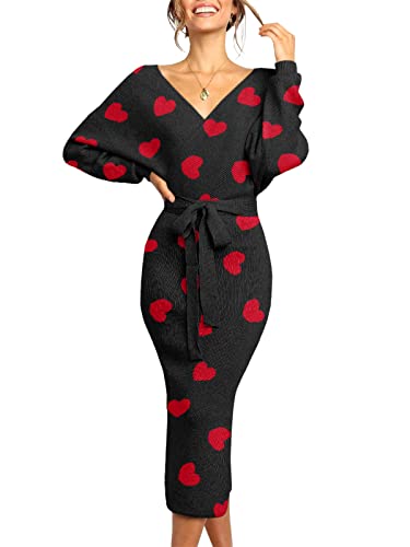 Image of Chang Yun Women's Long Maxi Sweater Dresses Sexy Wrap Batwing V Neck Slit Open Back Holiday Bodycon Dress with Belt