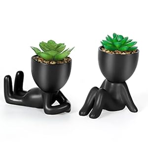 Dremisland 2PCS Plantes Succulentes Artificielles en Pot Céramique en Forme de Humain Fausse Plante Interieur Végétaux Artificiels pour Decoration Chambre Salon Bureau Maison