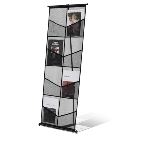VEVOR Brochure Display Stand 4-Tier 8 Pockets Mesh Literature Display Holder Floor Standing Magazine Newspaper Catalog Rack Lightweight and Portable with Carrying Bag for Shop Exhibitions Office