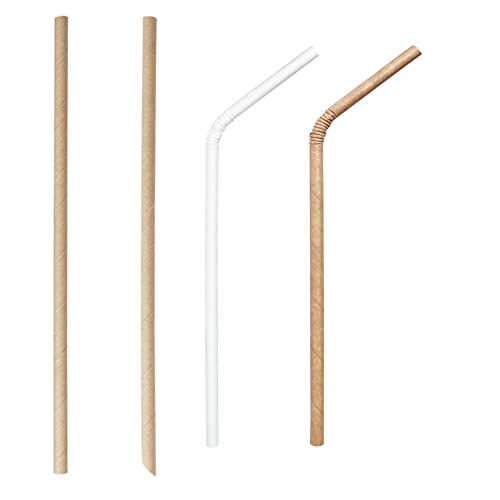 Albedel Lot de 30 pailles en papier droites et 30 pailles pliables, 100 % biodégradables, durables, respectueuses de l'environnement, avec extrémité plate pour cocktail, boisson, café Cover