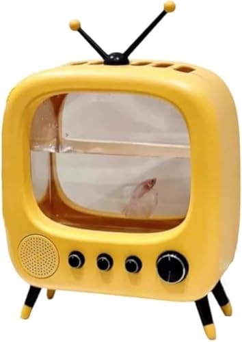 AZIEBAY 小型水槽 ミニアクアリウム セット ベタ・メダカ・金魚対応 卓上 恒温LEDライト付 TV型デザイン 淡水・海水兼用 初心者・新築祝いギフト 約2.12L【安心してお買い求めください】