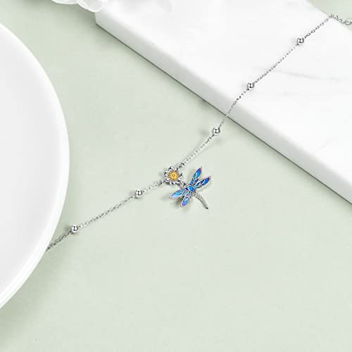 Image of YAFEINI Anklet Bracelets for Women Girls Sterling Silver Hummingbird /Dragonfly /Butterfly Link Chain Anklets Jewelry Gifts