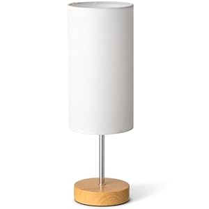 Small Table Lamp for Night Stands, Round White Fabric Shade and Wood Base, Modern Minimalist Bedside Lamps for Bedroom Dresser, Living Room, Dffice Desk, College Rorm, Warm Light, 5W LED Bulb Included