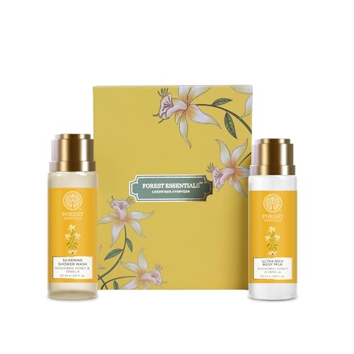 Image of Forest Essentials Luxury Bath & Body Gift Set | Honey Vanilla Scented | Body Wash and Body Lotion