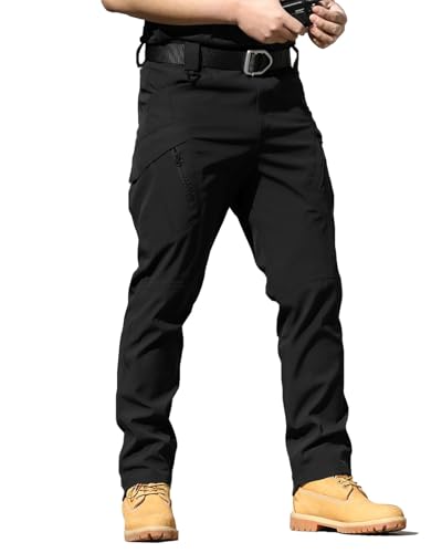 whox Men's Work Cargo Pants Tactical Hiking Casual Water Resistant Ripstop Trousers for Outdoor with 6 Pockets(No Belt) Black