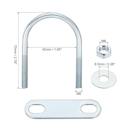 Image of uxcell Round U-Bolts, 2 Set 42mm Inner Width 70mm Length M6 Zinc-Plated Carbon Steel U Clamp Bolt with Nuts and Plates, for Boat Trailer
