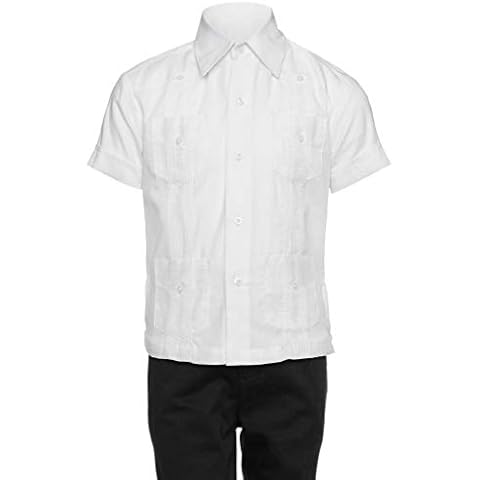 Gentlemens Collection Big Boy's Little Boys Long Sleeve/Short Sleeve Linen Look Guayabera Shirt White Little Boys Large (7) Cover