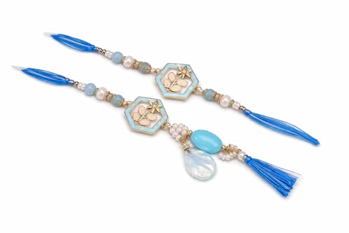 Aksharveda Blue Bead Bhai Bhabhi Rakhi Set | Handcrafted Rakhi & Lumba Pair