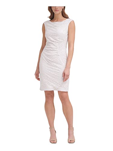 Vince Camuto Womens Beige Zippered Ruched Lined Sleeveless Boat Neck Above The Knee Cocktail Sheath Dress 14 #TOP26