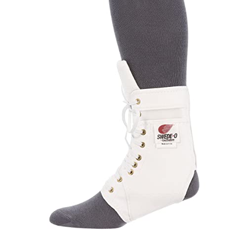 Swede-O Ankle Lok Reinforced Laced Ankle Brace for Sports, Padded Tongue, White, Medium