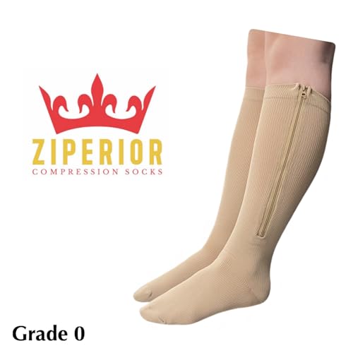 Image of 8-15 mmHg Compression Grade 0 Calf Inside Leg Zipper Closed Toe Socks (Tan, 2X-Large)