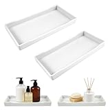TESSTSY 2 Stück barmatte schmal Tablett 20.5 X 10.5 X 2 cm Dekotablett, Badezimmertablett, Strapazierfähig Bathroom Tray für Waschtisch Badewanne Küchenspüle und Toilette, Weißer