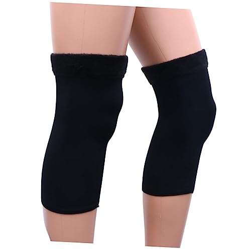 PartyKindom 2pcs Thickened Plush Knee Support Sleeves for Men and Women Traceless Warm Kneecap Pads for Running Hiking Sports Activities Black