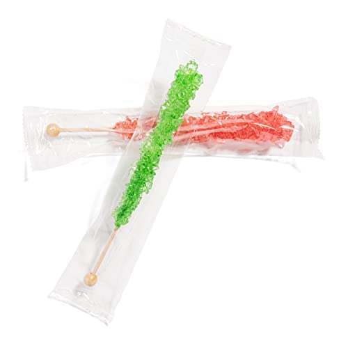 Candy Envy - Merry Christmas Rock Candy Sugar Sticks - 18 Individually Wrapped Stocking Stuffers - Red & Green Treats
