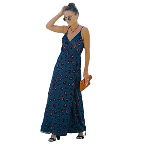 Robe longue d'été à imprimé floral col en V plongeant et bretelles légères