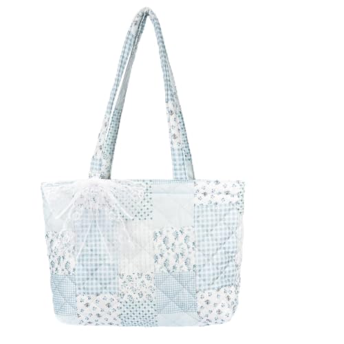 shiprabags Quilted Small Tote Bag for Women Lightweight Floral Shoulder Bag Soft College Travel Work Bag Everyday Purse (blue green M)