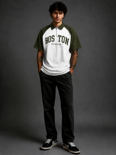 Image of Jump Cuts Mens Printed Polo Neck Full Sleeve Black and Beige Cotton Blend T-Shirt
