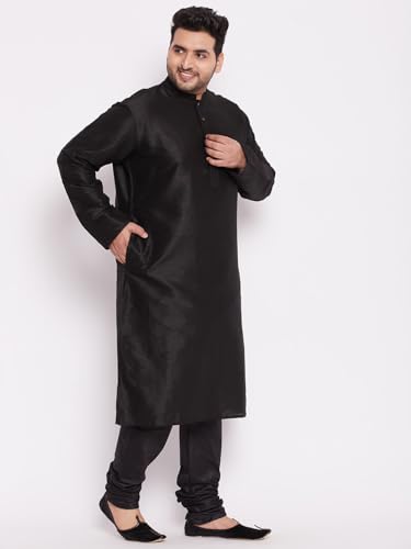 Image of Vastramay Plus Men's White Silk Blend Kurta Pyjama Set VPLUSMKWH001nPBL 44 | Independence Day