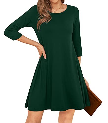 Image of Womens Casual 3 /4 Sleeve Dresses Aline Crewneck Spring Tshirt Dress with Pocket
