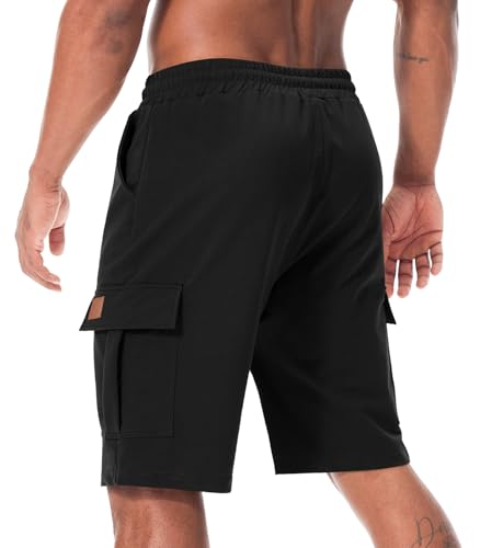 Suwangi Men’s Casual Sweat Cargo Cotton Shorts Drawstring Elastic Waist Short Athletic Workout Gym Jogger Shorts with Pockets2