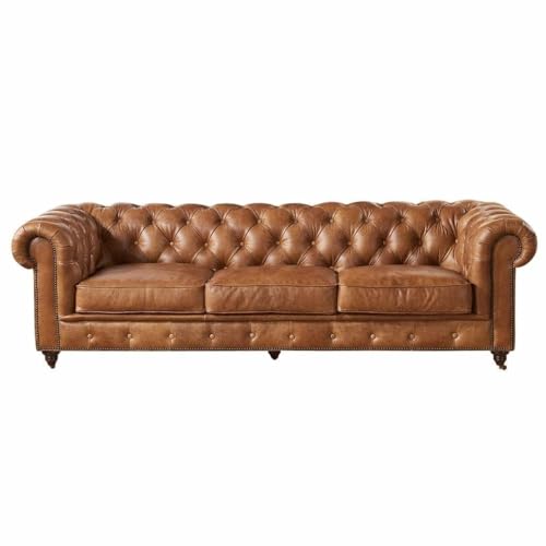 Sky Rise Decor Modern Classic Sofa Couch Fabric & Valvet Tufted Chesterfield Sofa Living Room and Office (Brown Leathrette (3 Seater))
