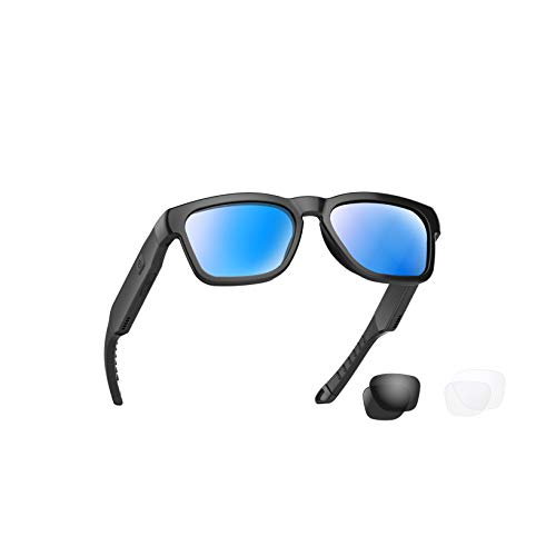 OhO sunshine, Polarized Sunglasses with Bluetooth Speaker, Open Ear Audio, Athletic/Outdoor UV Protection and Voice Control Black Blue