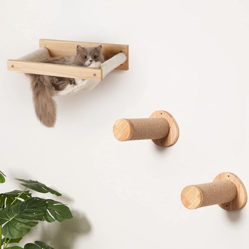 Image of Wall Mounted Cat Scratching Post for Indoor Cats | Kitten Wall Shelves Climbing Furniture| Sisal Rope Cat Claw Scratcher Tree (Cat Swing)