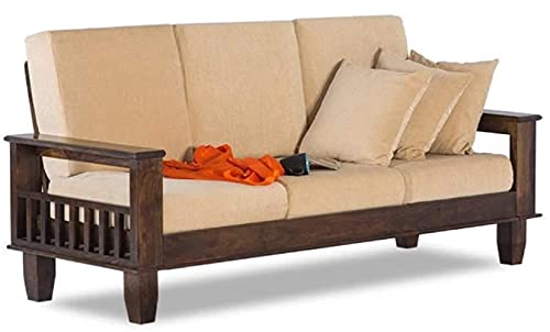 Image of Furniture Solid Sheesham 6 Seater Wooden Sofa for Living Room with Cushion|Solid Wood Six Seater 6-Person Sofa Set /Couch 3+2+1 for Bedroom,Home,Office & Lounge|Brown Finish