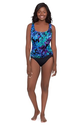 Great Lengths Womens Sash Tank One Piece Swimsuit Aqua Floral 14