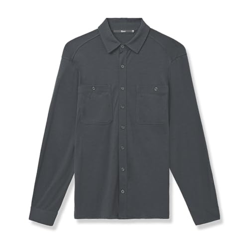 IBEX Nomad Merino Wool Button-Down Shirt for Men | Stylish Long Sleeve Wool Shirt for Casual Wear or Party Wear | Dark Pewter (L)