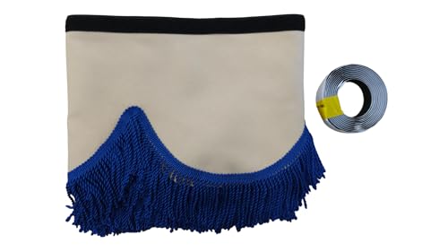 KramTruck - Cortina para camiones con borlas - Parasol para camiones - Protección solar para todas las marcas de camiones (Beige claro, borlas azules)