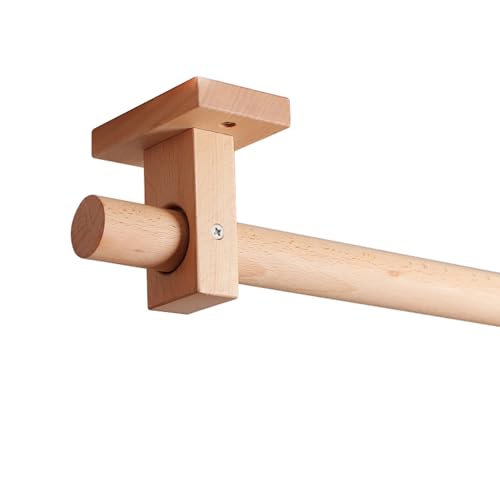 Barra de cortina romana de madera maciza de 220 cm, instalación perforada, color haya, ideal para dormitorio y sala de estar, accesorios de soporte de techo