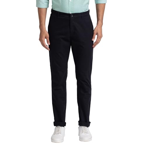 Image of Colorplus Men's Cotton Blend Solid Piece Dyed Pattern Contemporary Fit Flat Front Casual Trouser