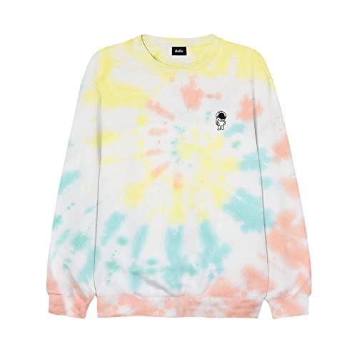DALIX Embroidered Astronaut Long Sleeve Tie Dye Pullover Fleece Crewneck Sweatshirt Sweater Men