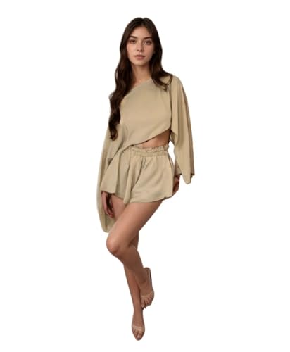 VCM Boho Sets Women 2 Piece Outfits Bikini Coverup Off Shoulder Crop Top Shorts Summer Beachwear Womens Loungewear Set2